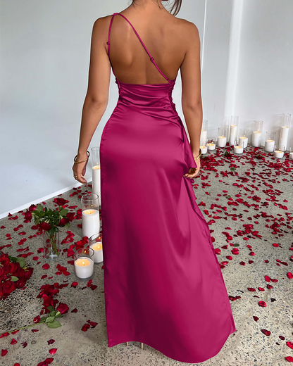 Shesways® Elegant One-Shoulder Maxi Dress with High Slit