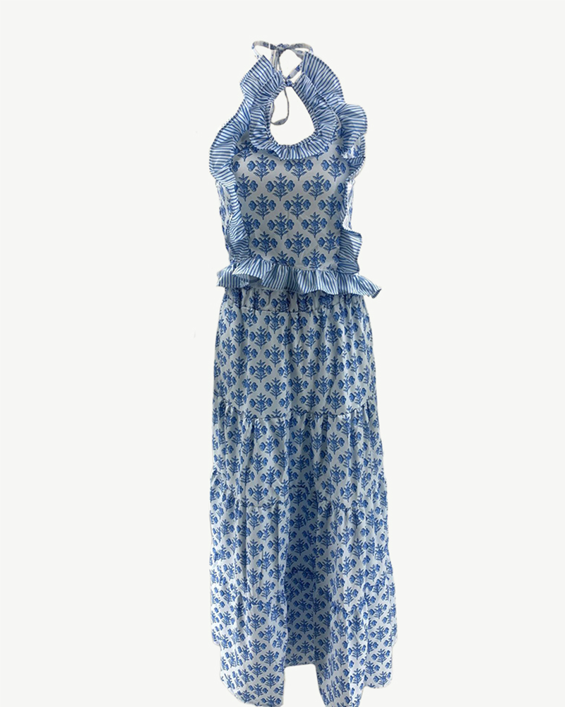 Shesways® Tatum Printed Ruffle Halter Top & Flowy Maxi Skirt Set