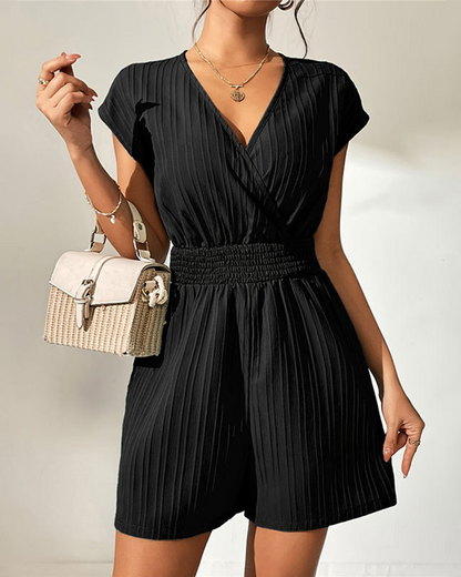 Shesways® Summer V-Neck Cap Sleeve Romper – Elegant, Lightweight & Flattering Fit